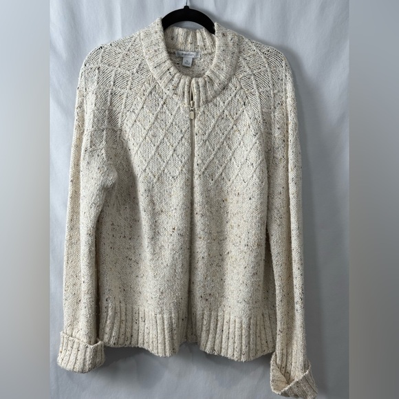 Dress Barn Sweaters - Dressbarn Full Zip Sweater  Blue, Black, White Tweed, Size XL Acrylic/Wool Blend